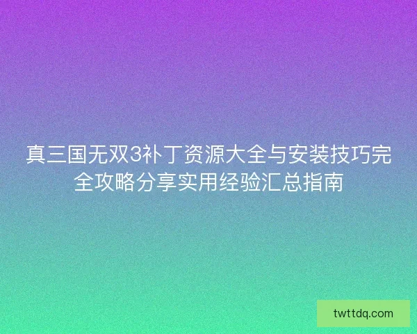 真三国无双3补丁资源大全与安装技巧完全攻略分享实用经验汇总指南